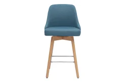 Tabourets de bar scandinaves pivotants 360° en tissu bleu canard et bois hêtre massif H65 cm (lot de 2) HASTA