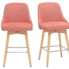 Tabourets de bar scandinaves pivotants 360° en tissu effet velours texturé terracotta et bois hêtre massif H65 cm (lot de 2) HASTA