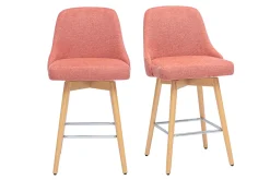Tabourets de bar scandinaves pivotants 360° en tissu effet velours texturé terracotta et bois hêtre massif H65 cm (lot de 2) HASTA