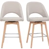 Tabourets de bar scandinaves tissu effet velours texturé beige et hévéa massif 65 cm (lot de 2) COSETTE