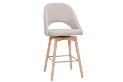 Tabourets de bar scandinaves tissu effet velours texturé beige et hévéa massif 65 cm (lot de 2) COSETTE