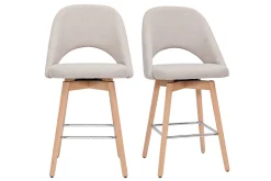 Tabourets de bar scandinaves tissu effet velours texturé beige et hévéa massif 65 cm (lot de 2) COSETTE