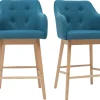 Tabourets de bar scandinaves bleu canard et bois H65 cm (lot de 2) BALTIK