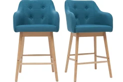 Tabourets de bar scandinaves bleu canard et bois H65 cm (lot de 2) BALTIK