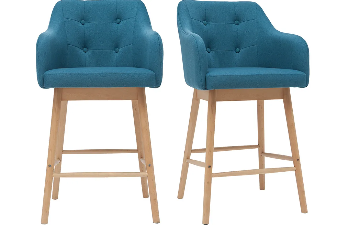 Tabourets de bar scandinaves bleu canard et bois H65 cm (lot de 2) BALTIK