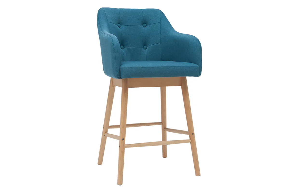 Tabourets de bar scandinaves bleu canard et bois H65 cm (lot de 2) BALTIK