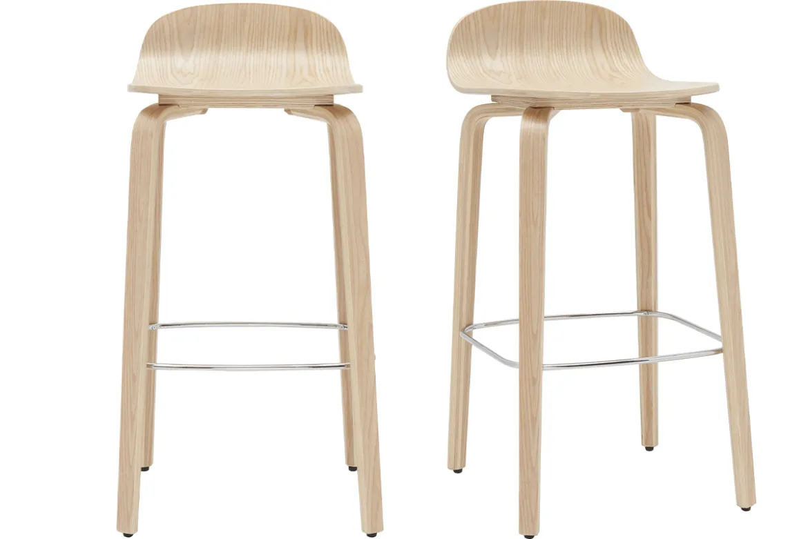 Tabourets de bar scandinaves bois chêne H68 cm (lot de 2) OBRA