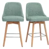 Tabourets de bar scandinaves pivotants 360° en tissu effet velours texturé vert céladon et bois hêtre massif H65 cm (lot de 2) HASTA