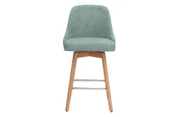 Tabourets de bar scandinaves pivotants 360° en tissu effet velours texturé vert céladon et bois hêtre massif H65 cm (lot de 2) HASTA