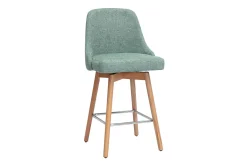 Tabourets de bar scandinaves pivotants 360° en tissu effet velours texturé vert céladon et bois hêtre massif H65 cm (lot de 2) HASTA