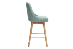 Tabourets de bar scandinaves pivotants 360° en tissu effet velours texturé vert céladon et bois hêtre massif H65 cm (lot de 2) HASTA