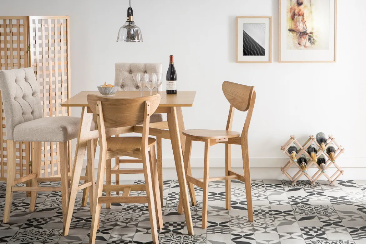 Tabourets de bar scandinaves finition chêne H65 cm (lot de 2) LEENA