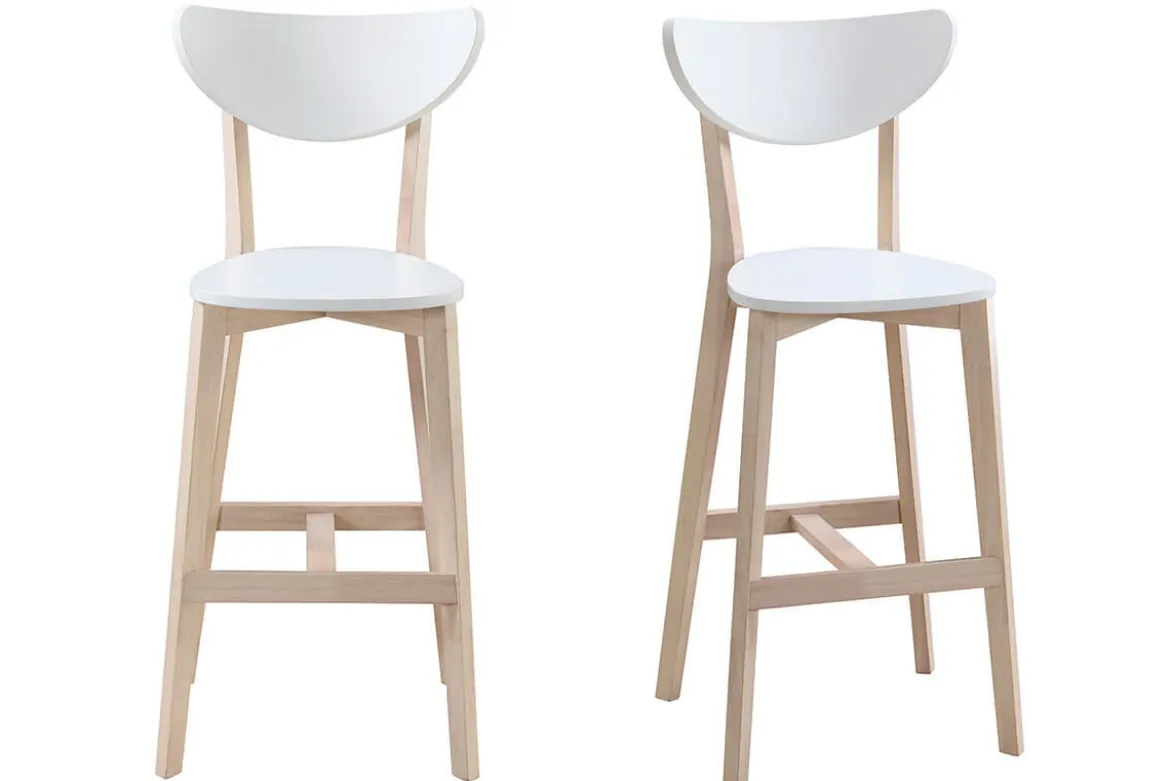 Tabourets de bar scandinaves blanc et bois H65 cm (lot de 2) LEENA
