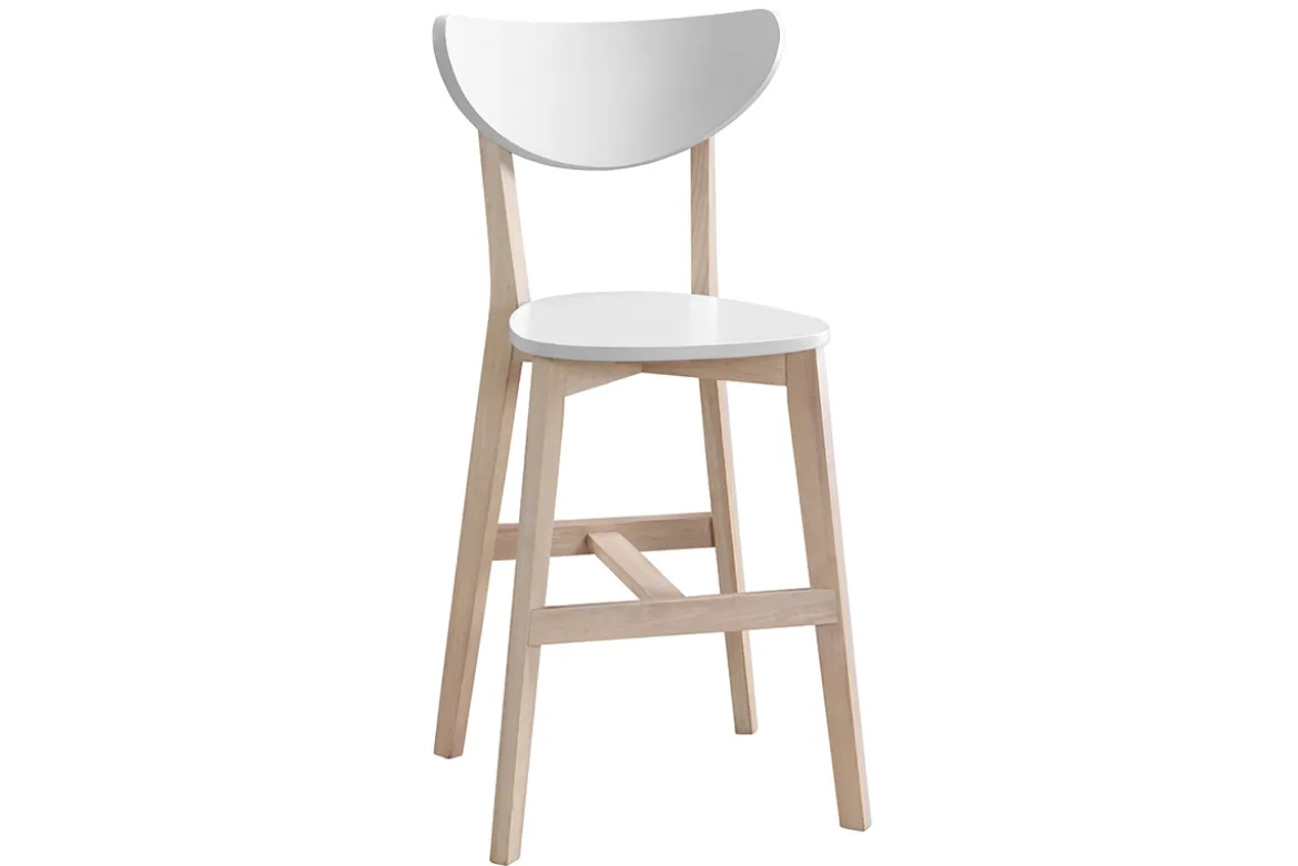 Tabourets de bar scandinaves blanc et bois H65 cm (lot de 2) LEENA