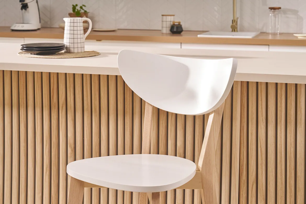 Tabourets de bar scandinaves blanc et bois H65 cm (lot de 2) LEENA