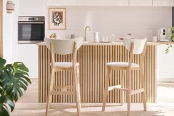 Tabourets de bar scandinaves blanc et bois H65 cm (lot de 2) LEENA