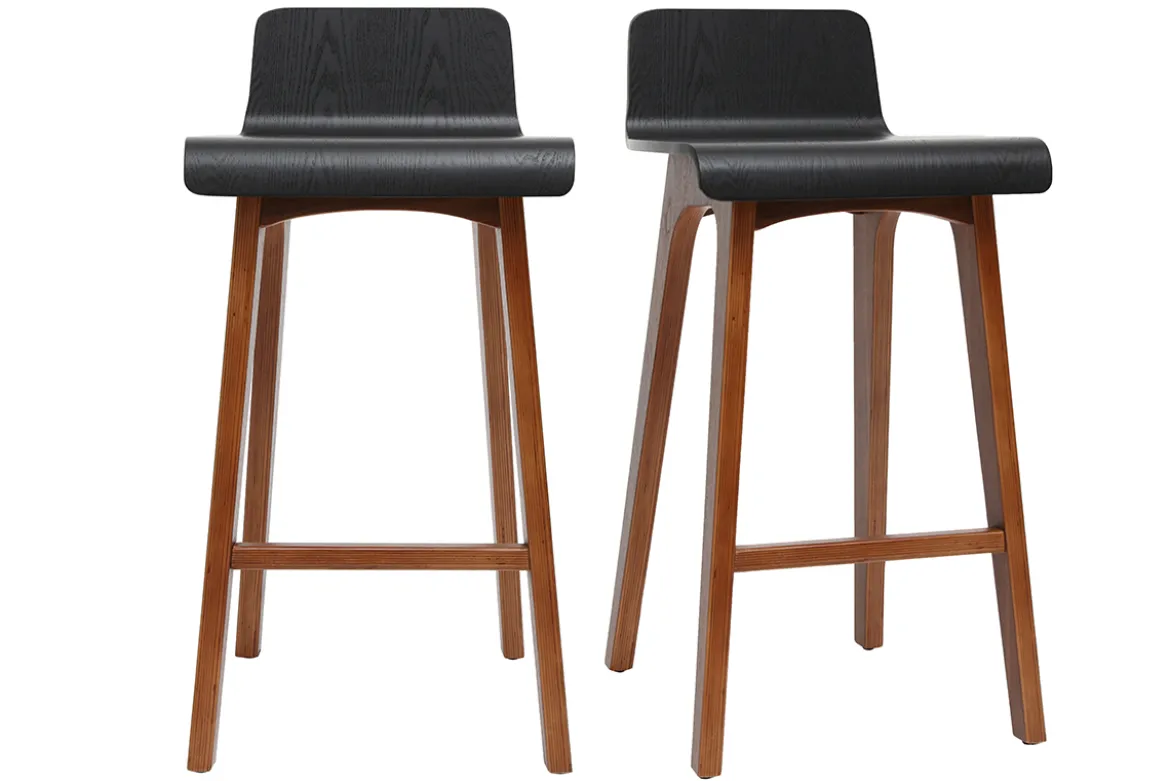 Tabourets de bar scandinaves noyer et noir H65 cm (lot de 2) BALTIK