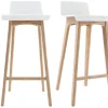 Tabourets de bar scandinaves blancs et bois clair H75 cm (lot de 2) BALTIK