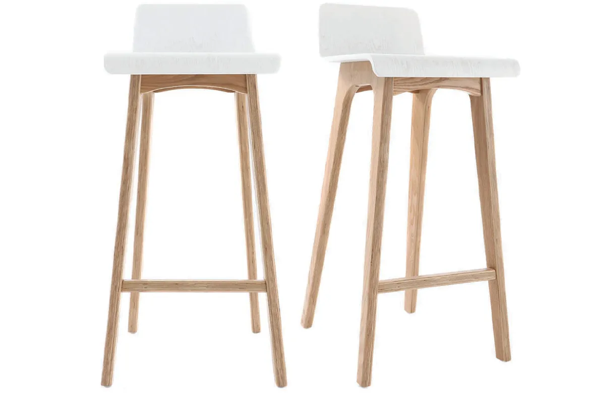 Tabourets de bar scandinaves blancs et bois clair H75 cm (lot de 2) BALTIK