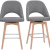 Tabourets de bar scandinaves tissu effet velours texturé gris et hévéa massif 65 cm (lot de 2) COSETTE