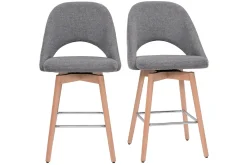 Tabourets de bar scandinaves tissu effet velours texturé gris et hévéa massif 65 cm (lot de 2) COSETTE