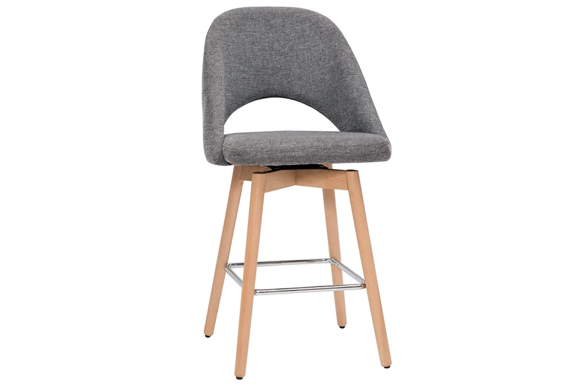 Tabourets de bar scandinaves tissu effet velours texturé gris et hévéa massif 65 cm (lot de 2) COSETTE