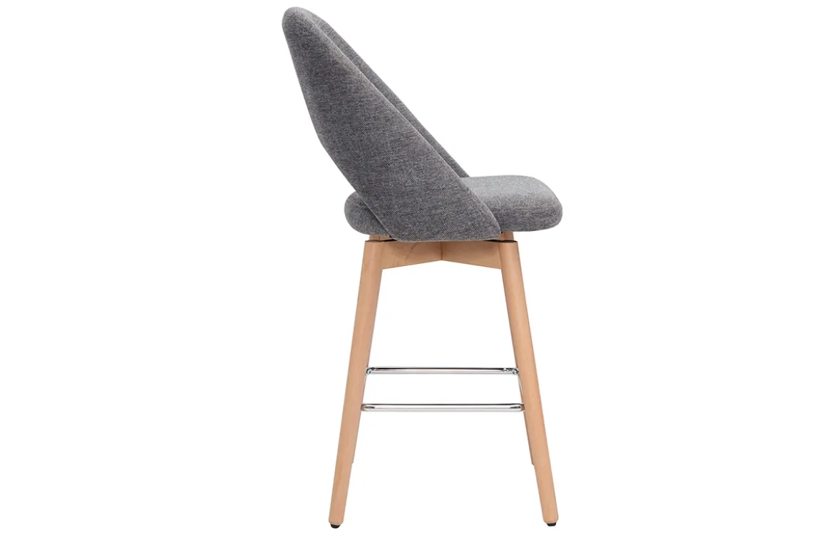 Tabourets de bar scandinaves tissu effet velours texturé gris et hévéa massif 65 cm (lot de 2) COSETTE