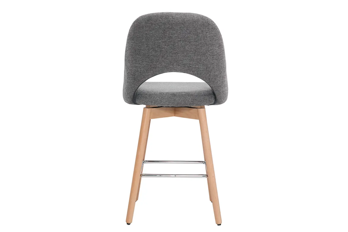 Tabourets de bar scandinaves tissu effet velours texturé gris et hévéa massif 65 cm (lot de 2) COSETTE