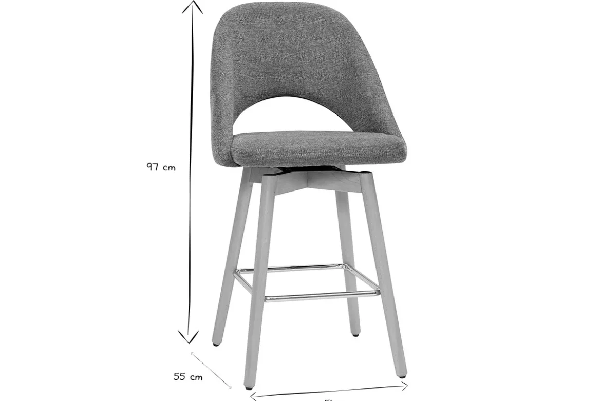 Tabourets de bar scandinaves tissu effet velours texturé gris et hévéa massif 65 cm (lot de 2) COSETTE