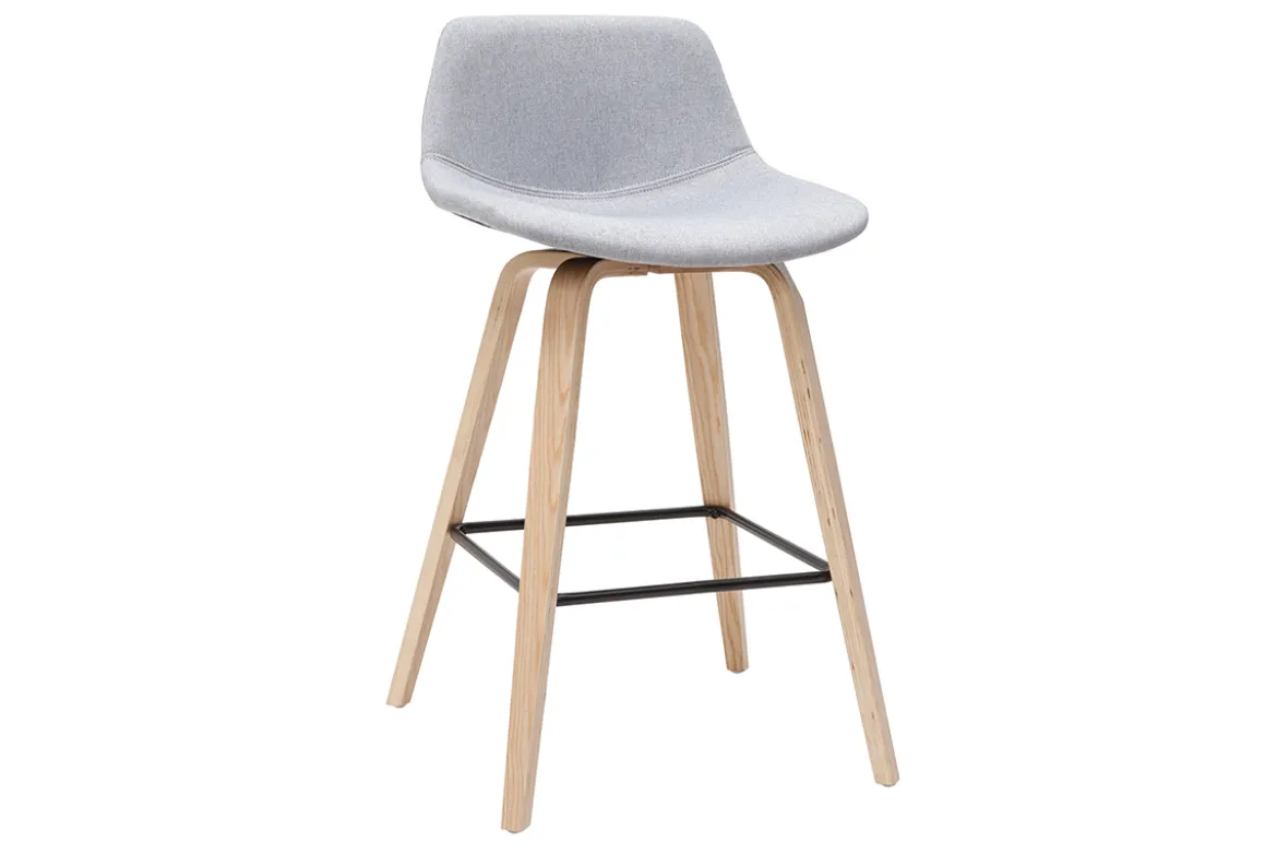 Tabourets de bar scandinaves gris clair et bois H65 cm (lot de 2) NONIE