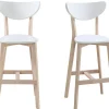 Tabourets de bar scandinaves blanc et bois 75 cm (lot de 2) LEENA