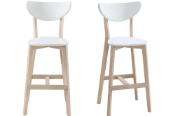 Tabourets de bar scandinaves blanc et bois 75 cm (lot de 2) LEENA
