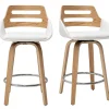 Tabourets de bar scandinaves pivotants blancs et bois clair H65.5 cm (lot de 2) PERNIK