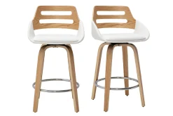 Tabourets de bar scandinaves pivotants blancs et bois clair H65.5 cm (lot de 2) PERNIK