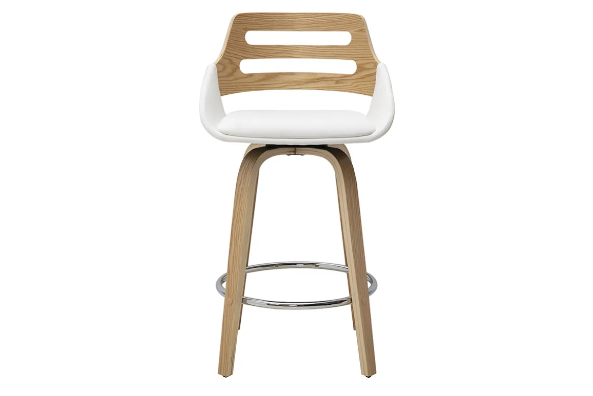 Tabourets de bar scandinaves pivotants blancs et bois clair H65.5 cm (lot de 2) PERNIK