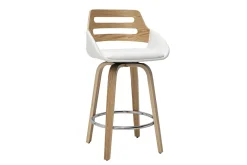 Tabourets de bar scandinaves pivotants blancs et bois clair H65.5 cm (lot de 2) PERNIK