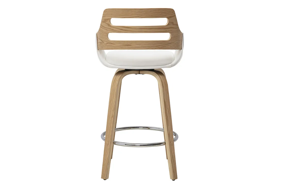 Tabourets de bar scandinaves pivotants blancs et bois clair H65.5 cm (lot de 2) PERNIK