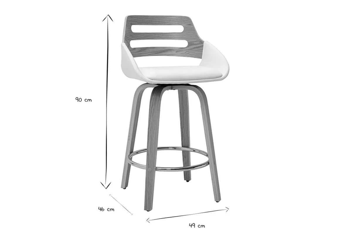 Tabourets de bar scandinaves pivotants blancs et bois clair H65.5 cm (lot de 2) PERNIK