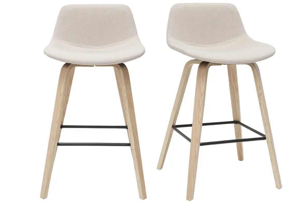 Tabourets de bar scandinaves beige et bois clair H65 cm (lot de 2) NONIE