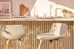 Tabourets de bar scandinaves beige et bois clair H65 cm (lot de 2) NONIE