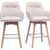 Tabourets de bar scandinaves pivotants 360° en tissu effet velours texturé beige et bois clair H65 cm (lot de 2) ALESS