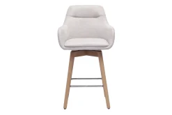Tabourets de bar scandinaves pivotants 360° en tissu effet velours texturé beige et bois clair H65 cm (lot de 2) ALESS
