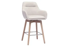 Tabourets de bar scandinaves pivotants 360° en tissu effet velours texturé beige et bois clair H65 cm (lot de 2) ALESS