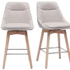 Tabourets de bar scandinaves pivotants 360° en tissu effet velours texturé beige et bois clair H65 cm (lot de 2) ALESS