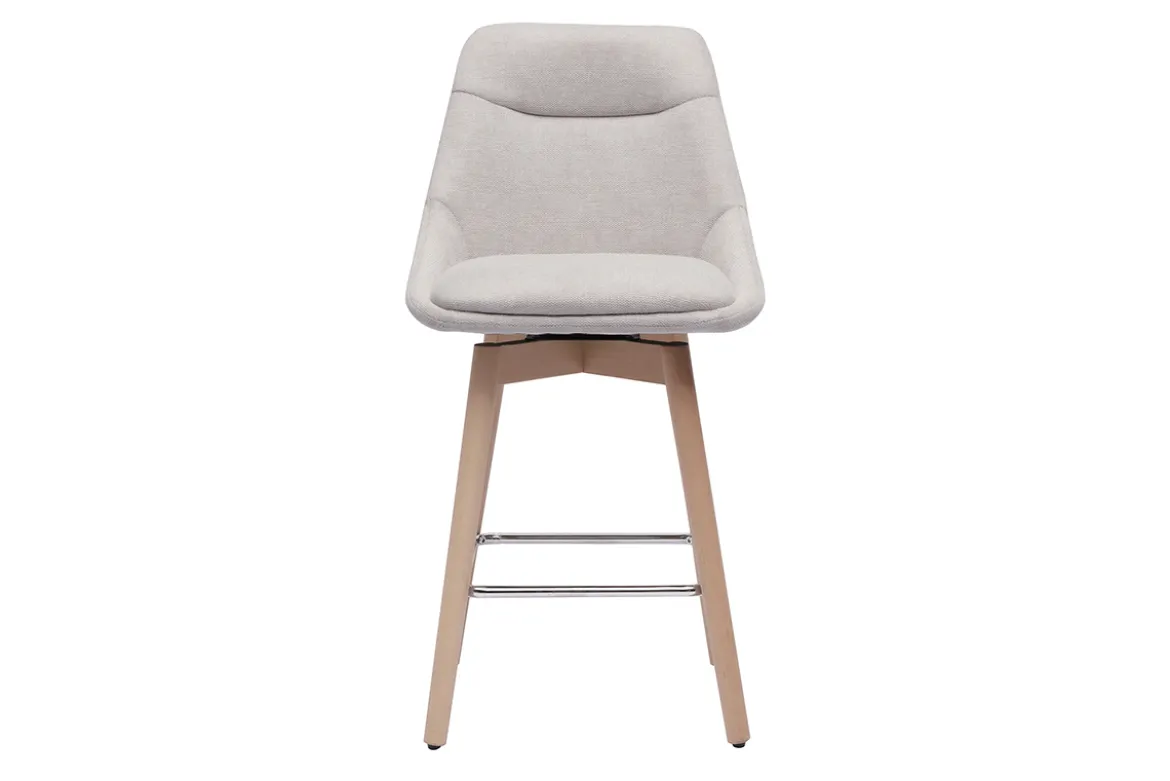 Tabourets de bar scandinaves pivotants 360° en tissu effet velours texturé beige et bois clair H65 cm (lot de 2) ALESS