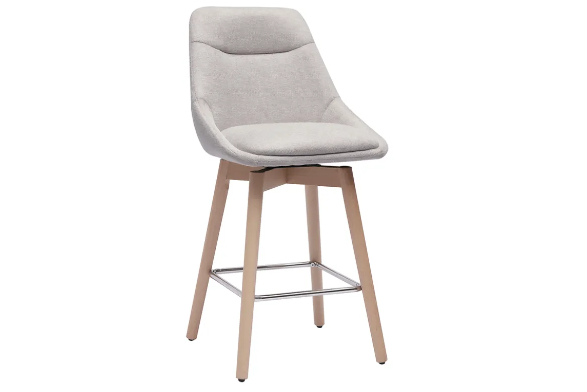Tabourets de bar scandinaves pivotants 360° en tissu effet velours texturé beige et bois clair H65 cm (lot de 2) ALESS