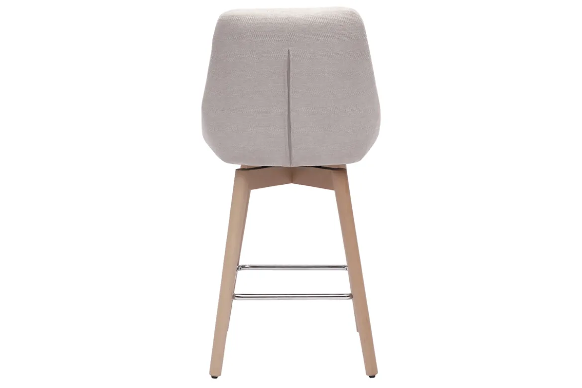 Tabourets de bar scandinaves pivotants 360° en tissu effet velours texturé beige et bois clair H65 cm (lot de 2) ALESS