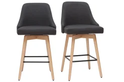 Tabourets de bar scandinaves pivotants 360° en tissu gris foncé et bois hêtre massif H65 cm (lot de 2) HASTA
