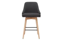 Tabourets de bar scandinaves pivotants 360° en tissu gris foncé et bois hêtre massif H65 cm (lot de 2) HASTA