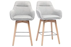Tabourets de bar scandinaves pivotants 360° en tissu effet velours texturé gris clair et bois clair H65 cm (lot de 2) ALESS
